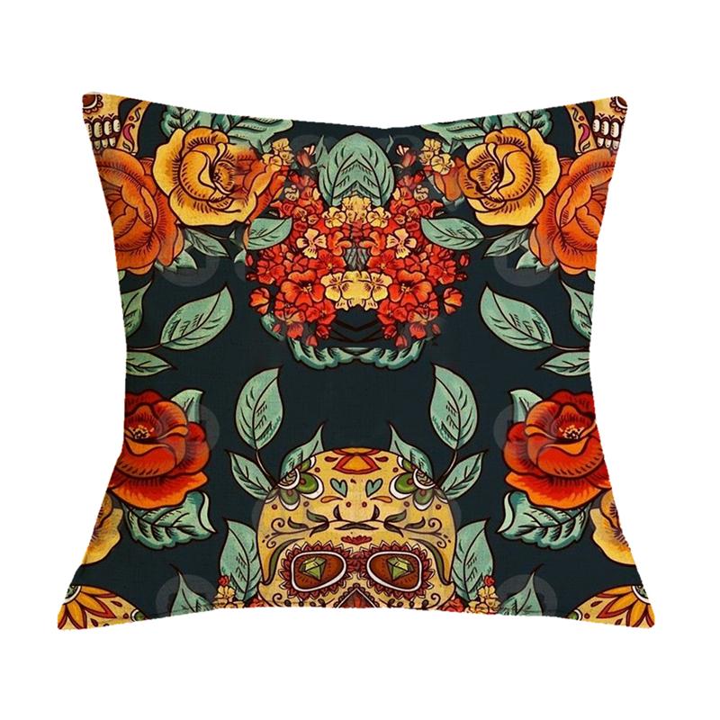Undead Flower Skeleton Print Pattern Cushion Cover for Home Living Room Sofa Decoration Square Pillow Cover