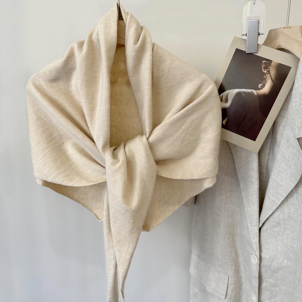 Cross-Border Wool Striped Shawl Enlarged Autumn And Winter Warm Triangle Scarf Knitted Women'S Knotted Shoulder Scarf