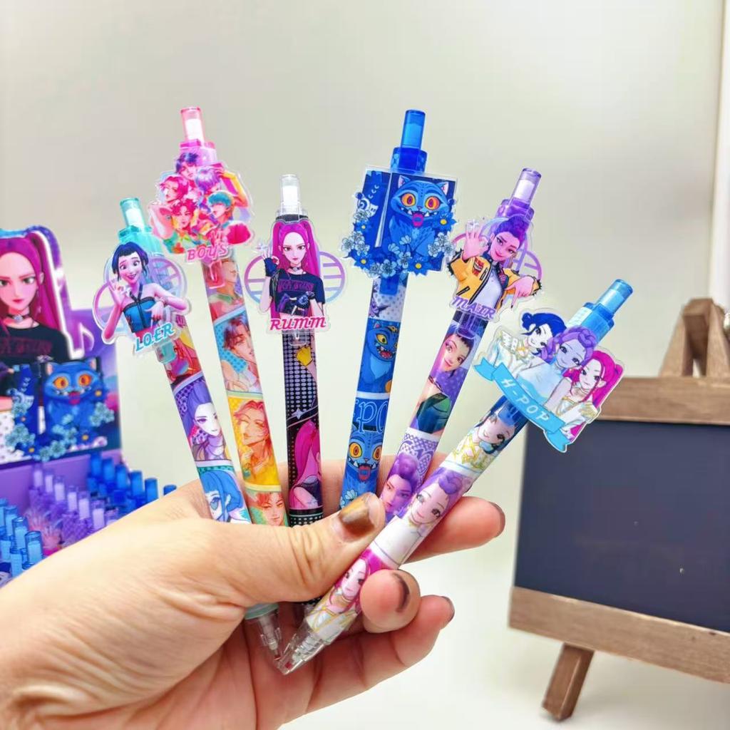 Cute Demon Hunters KPOP Theme Acrylic Patch Gel Pen 0.5mm Black Refill Aesthetic Student Writing Pen School Supplies