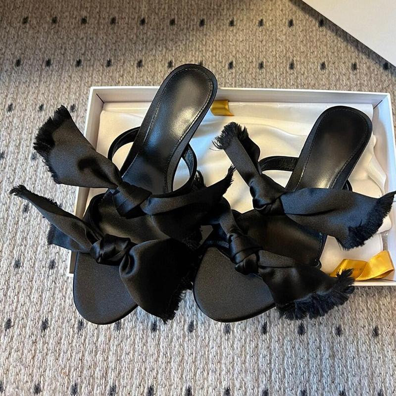 Bow Flat-bottomed Cool Slippers Women's New One-word Open-toed High-heeled Slippers