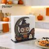 Indoor Holiday Ornament Halloween Wood Napkin Holder, Rustic Ghost Skeleton Owl Pumpkin Dispenser, Party Supplies Vintage Tabletop Standing