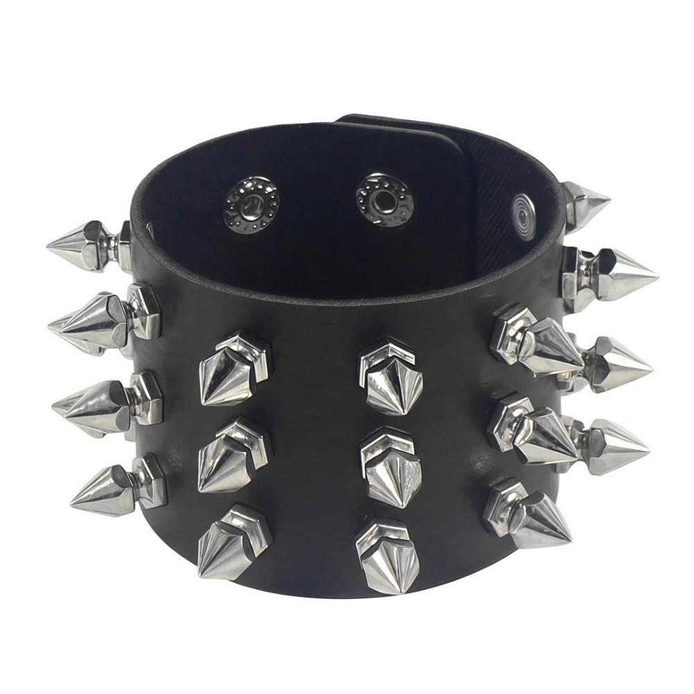 2pcs/set Adjustable Punk Goth Bracelet Wide PU Leather Bangle Leopard Wristband  Harajuku