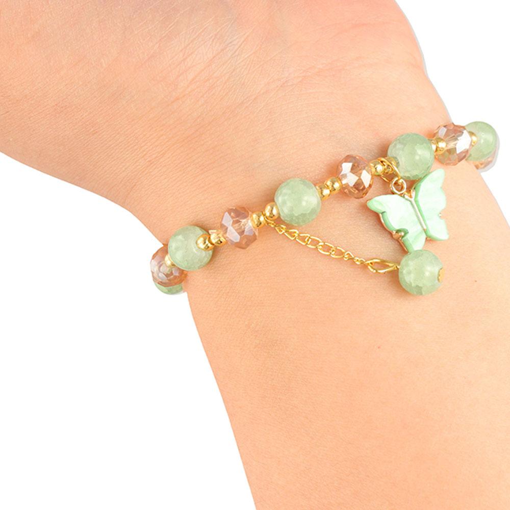 Sweet Glass Beads Bracelet With Butterfly Pendant Korean Style Bracelet Women Bangle  Female