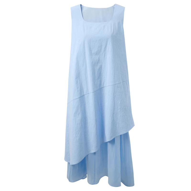 Summer Faux Two-Piece Patchwork Sleeveless Dress L
