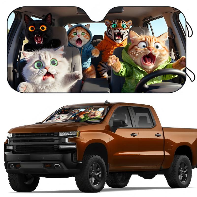 1Pcs Cute Cat Car Windshield Sunshade UV Rays Heat Blocker Keeps Vehicle Cool Unique Design Fit Sedans SUVs Trucks Off Road RVs