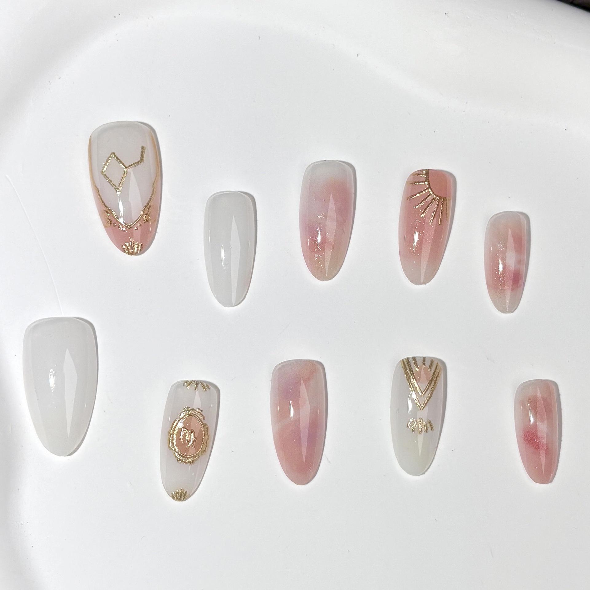 

Spring/Summer Pink Ombre Gilded Wearable Nail Art Patches - Xiaohongshu Style