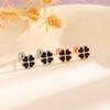Black Love Clover Earrings Screw Earrings Women'S Small Delicate Epoxy Lucky Grass Earbone Nails