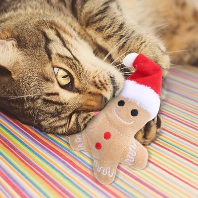Christmas Pet Dogs Toys Teething Toys Gift Gingerbread Man Cat And Dog Series Plush Chew Toys Cartoon Puzzle Supplies