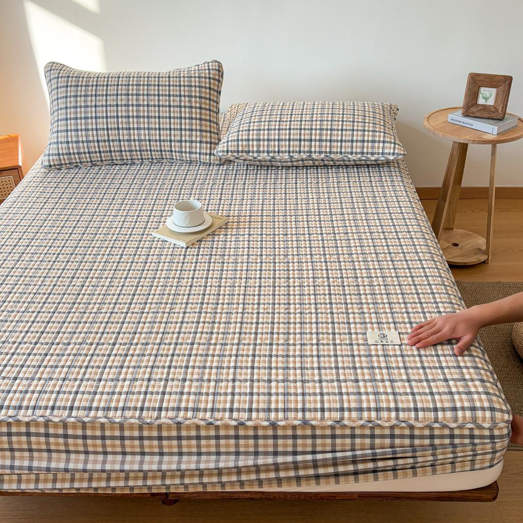 Sleeping grid all cotton color woven washed cotton grid sandwiched cotton bedding sheet