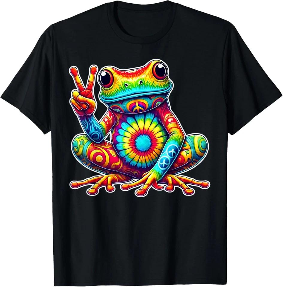 Tie-Dye Frog With Peace Sign Cool Hippie T-Shirt 4XL