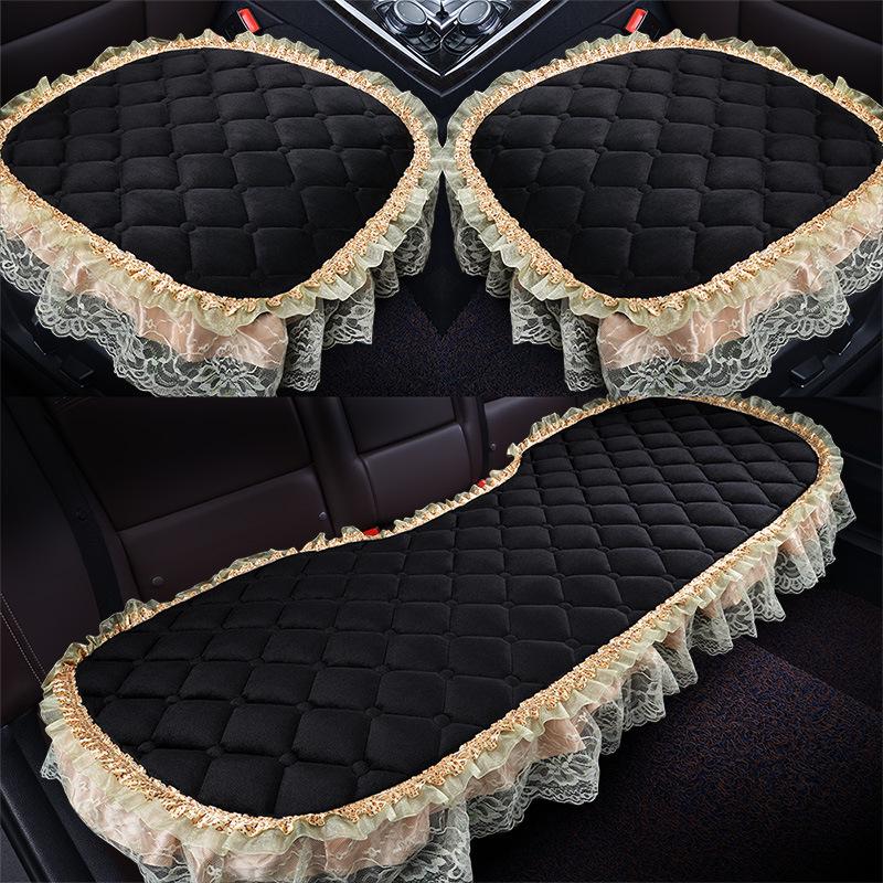 Uniwersalna antypoślizgowa pluszowa poduszka na fotel samochodowy z koronkowym wykończeniem na jesień i zimę