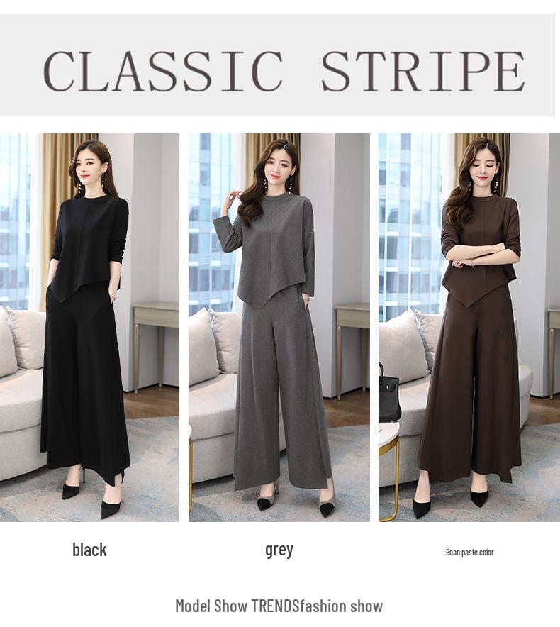 Elegant Wide-Leg Pants and Blazer Set - Slimming and Stylish for Mature Women In Spring and Autumn