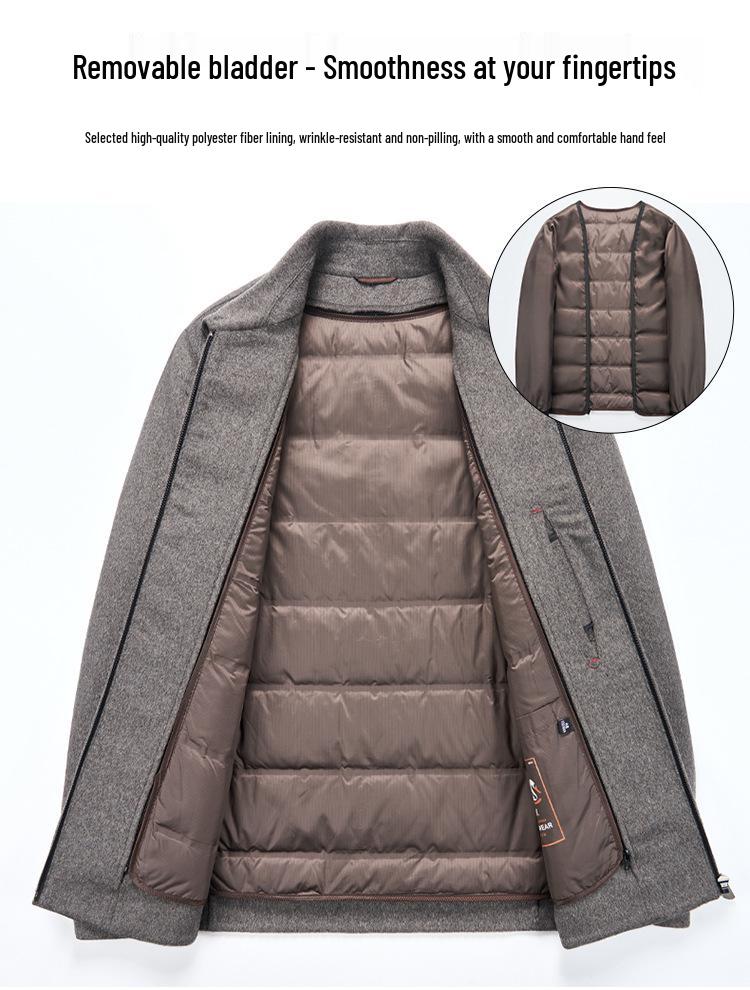 Men's Winter Wool Coat with Detachable Down Liner - Thickened, Double-Sided, Short, Lapel Style for Middle-Aged Men