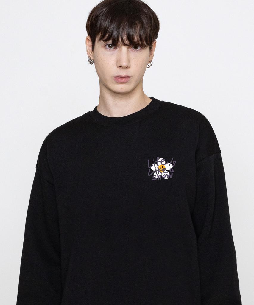 GRAVER [Unisex] Drawing Letter Flower Smile Sweatshirt_Black/Purple Logo