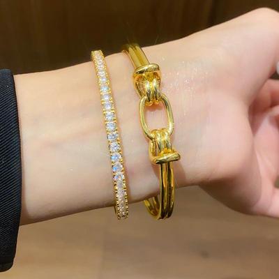 24K Goldbeschichtetes Zirkon Rundschnallen-Armband: Eleganter Schmuck für Damen im französischen Stil