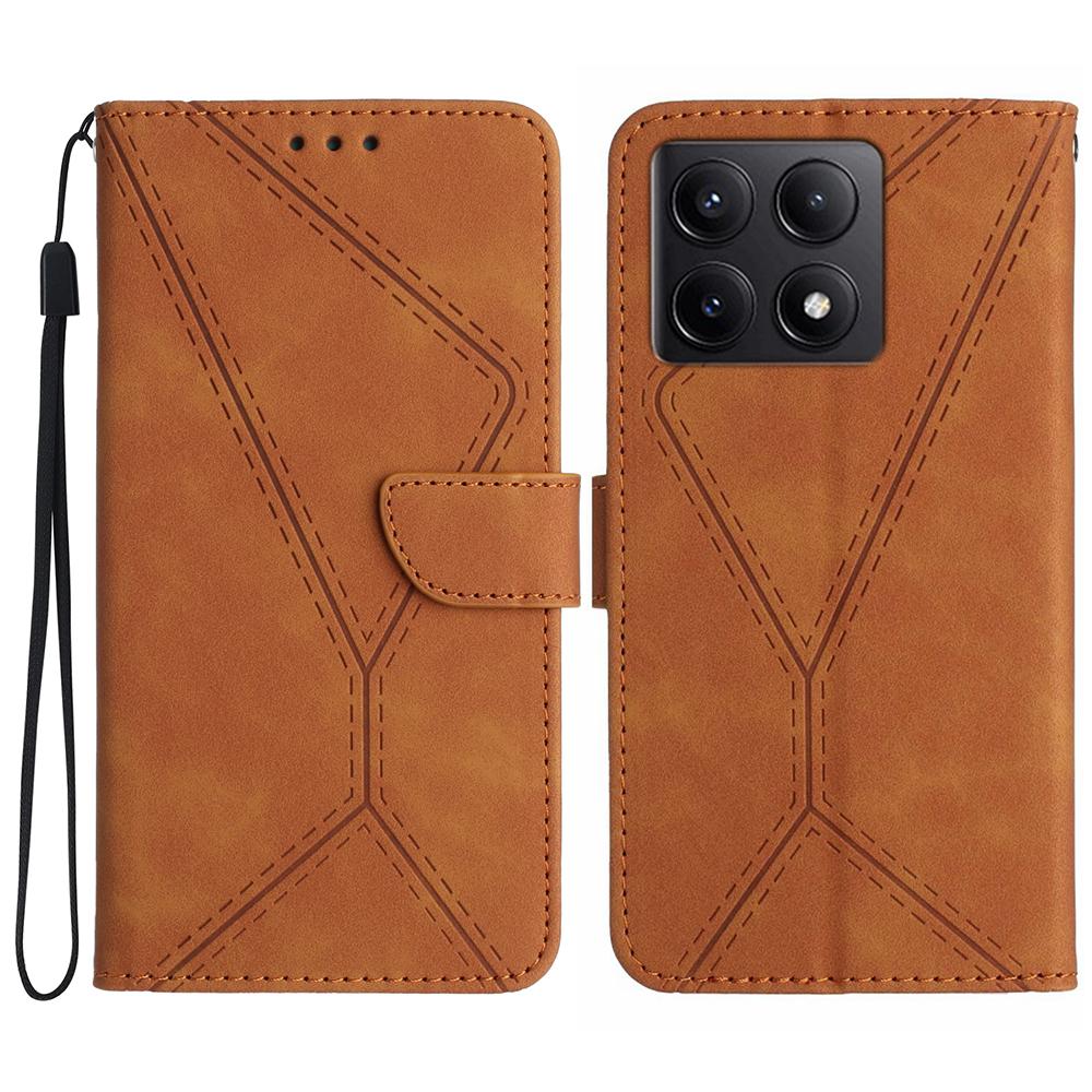 HT05 For Xiaomi 14T Case Skin-Touch Lines PU Leather Flip Phone Cover