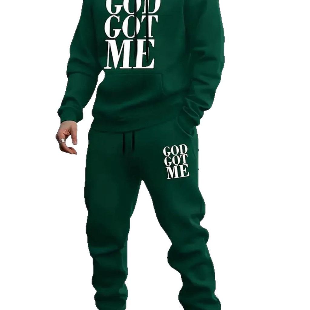 Unisex Trendy Letter Fleece Sweatshirt Set - Long Sleeve, Hooded, for Autumn & Winter
