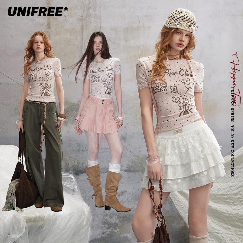 UNIFREE Puppy & Floral Print T-Shirt M