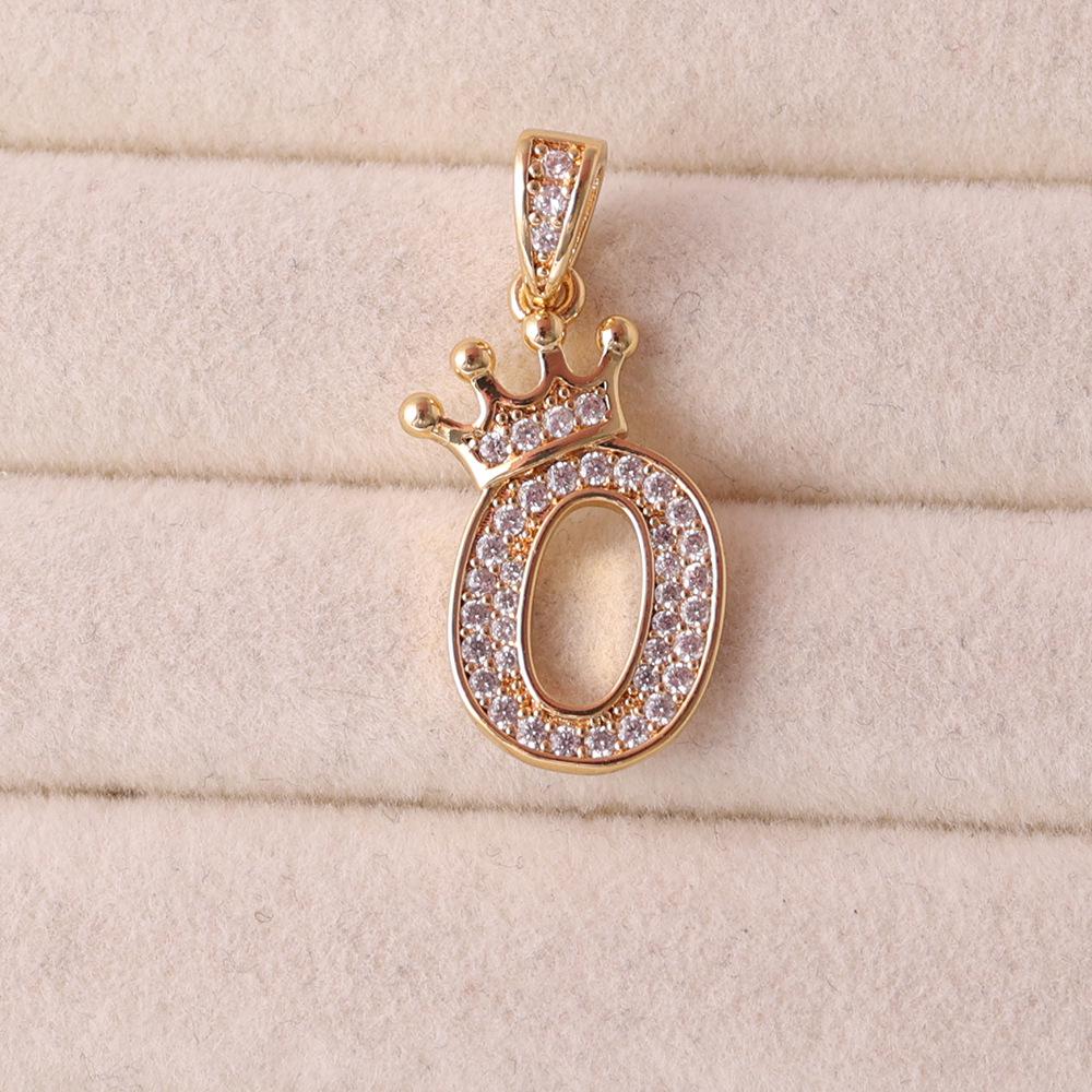 Gold-Plated Crown Rhinestone Letter Pendant Necklace