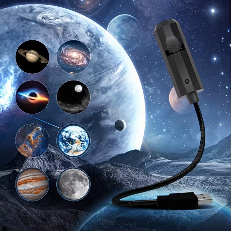 LED Planet Projector with 6 Interchangeable Patterns | 360-Degree Rotation, USB Powered, Suitable for Room Decor, Photography Backgrounds
