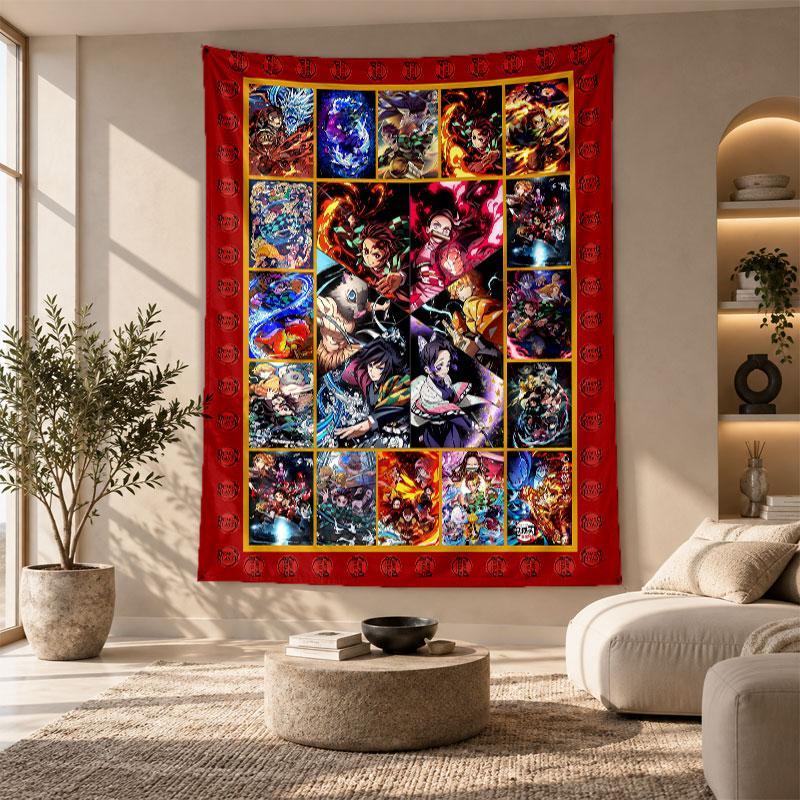 Arazzo Decorativo, Arte da Parete Stampato Demon Slayer, Appeso a Parete Leggero per Sfondo Camera da Letto