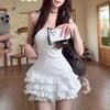 Sweet White Suspender Dress Women's Summer Slim Waist Ruffle Cake Skirt Ballet Style a Word Skirt