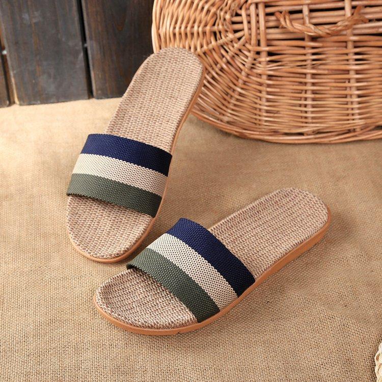 Aphixta Women Slippers Men Flax Indoor Slids Flat Heel Summer Bedroom Slippers Gingham Flax Home Female Male Shoes W