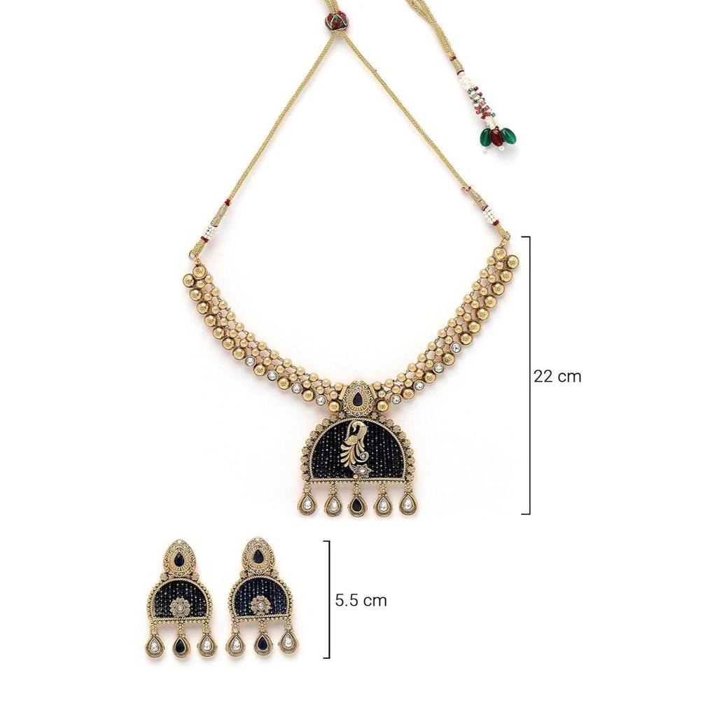 Sukkhi Klasický páví styl Bílý kamenný pozlacený měděný náhrdelník