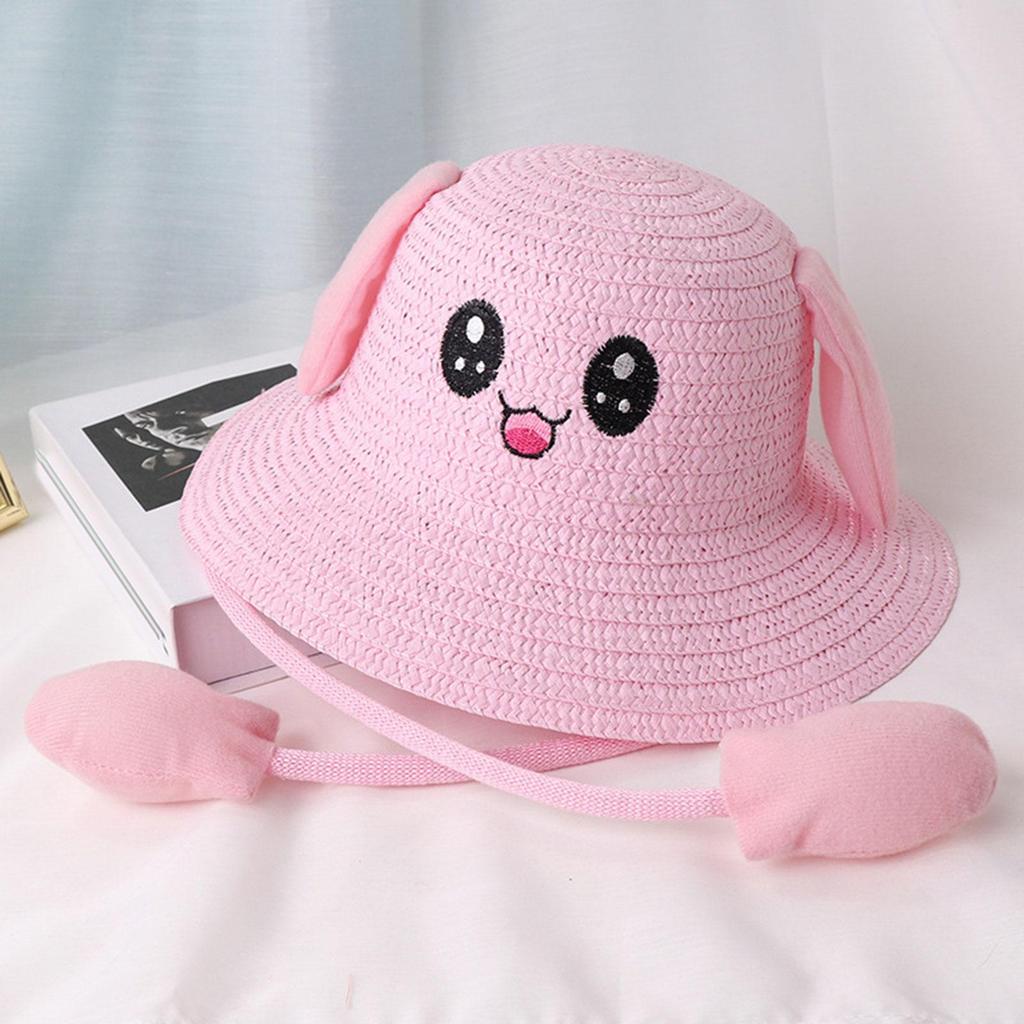 Rabbit Ear Sunshade Straw Hat Trendy Fisherman Caps for Street Trips Outdoor Pink