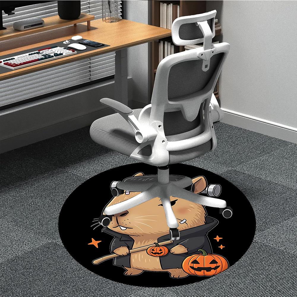 

1pc Capybara Chair Carpet for Office, Round Polyester Mat, Indoor Decor for Office, Easycare Fabric, Washable Non-slip Area Carpet 80cm