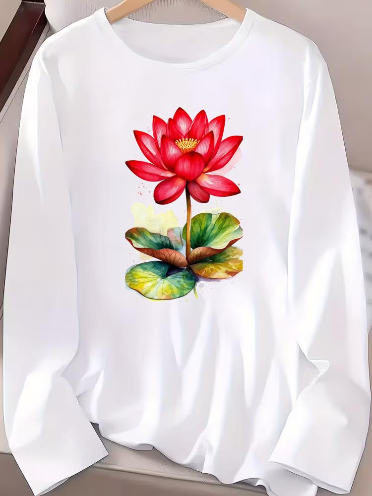 (Asian Size) Fashion Print T Shirt Autumn Winter Spring Casual Tee Leopard Love Trend Women Clothing Top O-neck Graphic Long Sleeve T-shirts