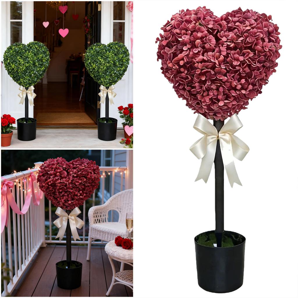 Heart Topiary Outdoor with Pot and Bow Tie Heart Shaped Topiary Artificial Trees for Wedding Birthday Valentine Day Anniversary