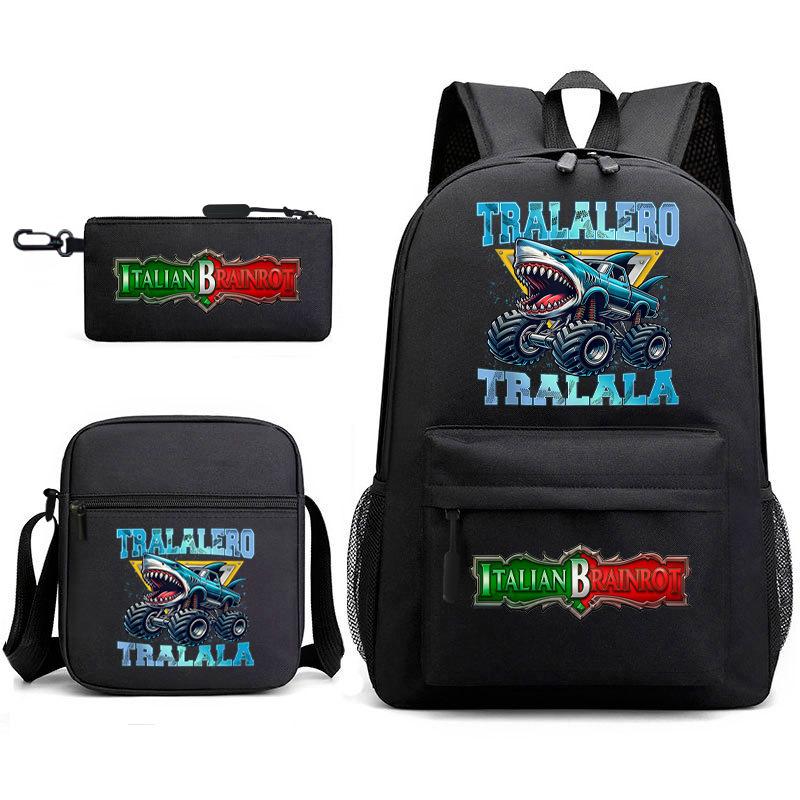Cartoon abstract Shanhaijing primary school students and teenagers backpack schoolbag tongtongsahur three-piece set L