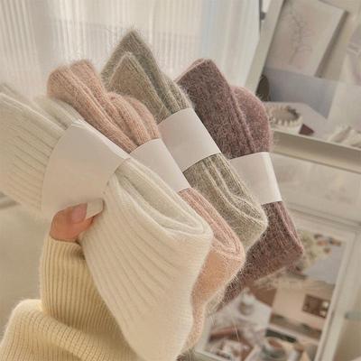 Calcetines de Invierno para Mujer hasta la Media Pantorrilla con Forro Polar: Extra Grueso, Suave, Acanalado, Estilo Japonés, Color Sólido, Perfecto para Dormir o Uso en Casa.