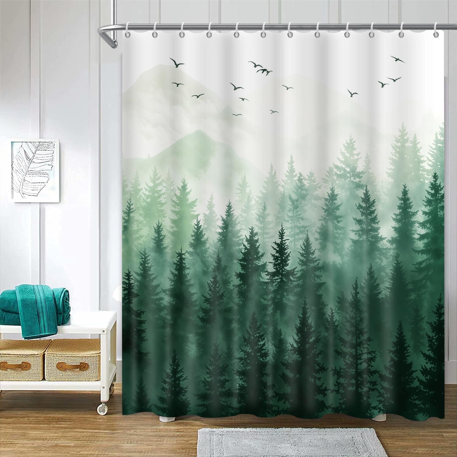 

ChloropLastid Nature Forest Shower Curtain Black Woodland Pine Tree Landscape Bathtub Curtain Bath Decor Waterproof Polyester 90x180CM
