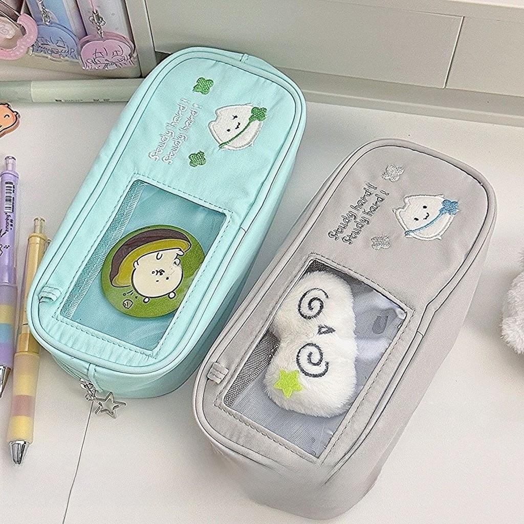 Canvas Cat Pen Case With Clear Window For Students And Office Supplies