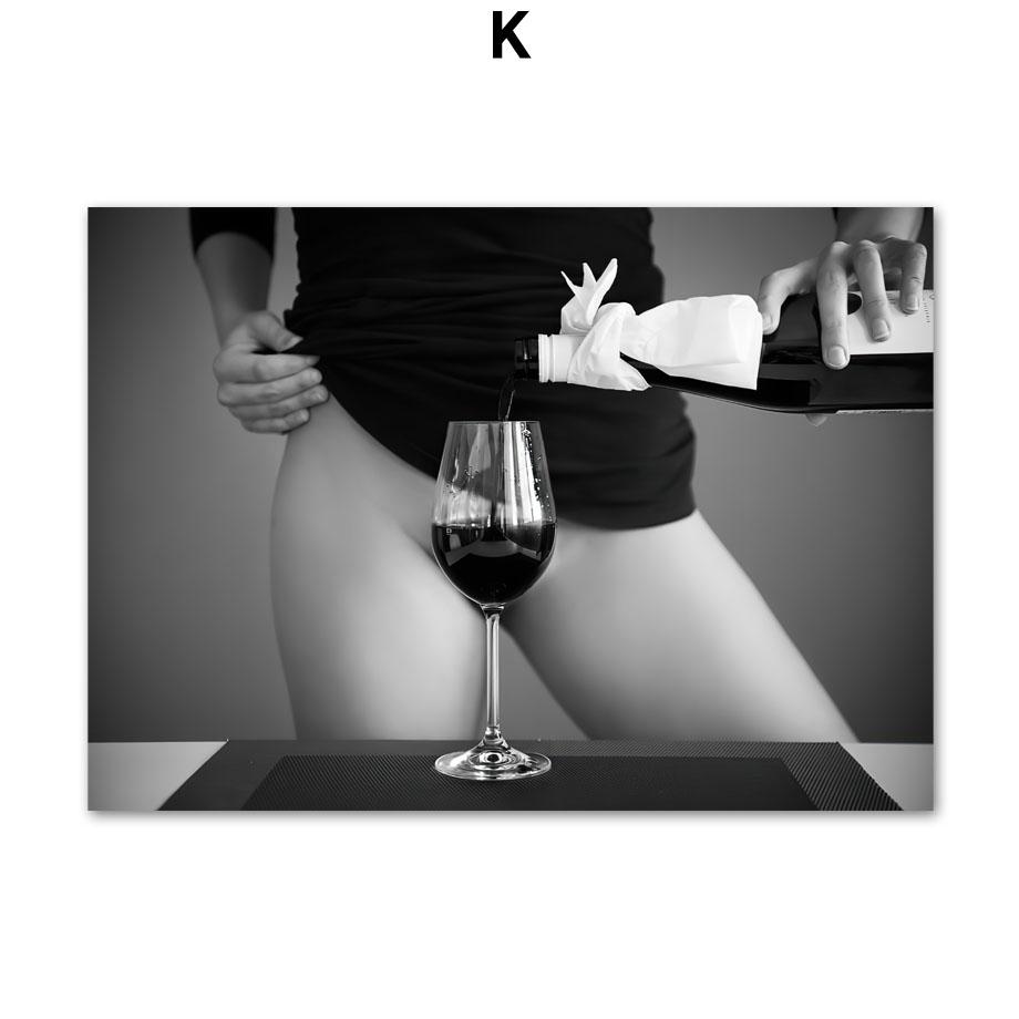 

Черно-белое вино Бокал Обнаженная женщина Мода Настенная живопись Холст Картина скандинавские постеры и принты Настенная картина для декора гостиной 60x90cm No Framed