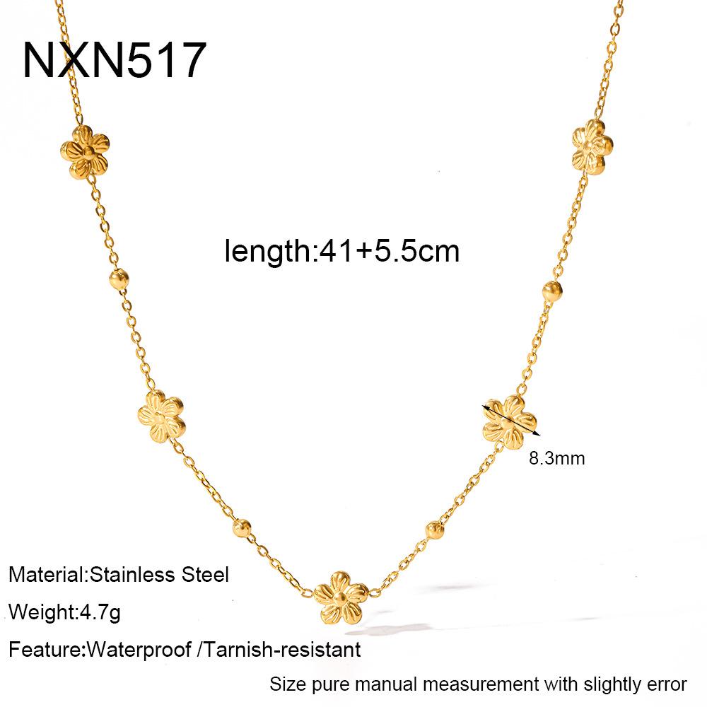 Ins Diamond-set Fashion Light Luxury Love Four-leaf Flower Petal Necklace Stainless Steel-plated 18k Gold Waterproof Jewelry