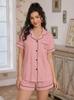 Women's Pajama Set Short Sleeve Shirt and Shorts Lounge Set Summer Sleepwear Cardigan Home Suit