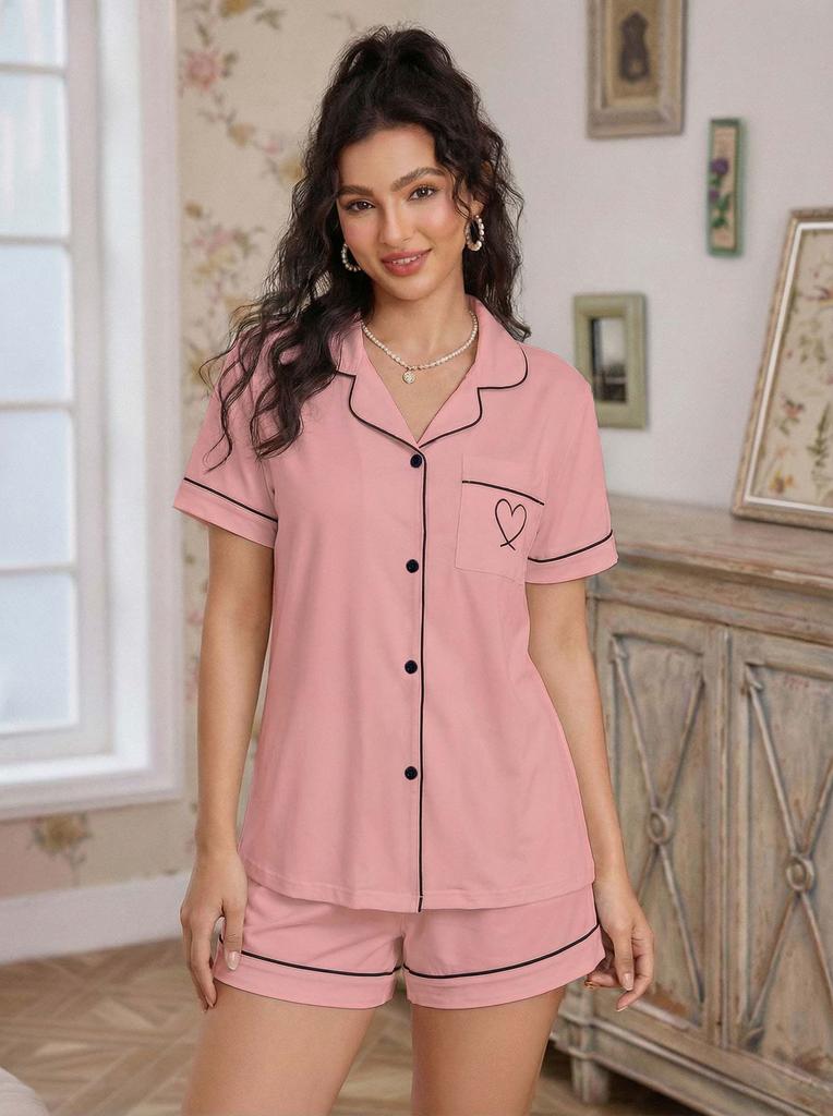 Women's Pajama Set Short Sleeve Shirt and Shorts Lounge Set Summer Sleepwear Cardigan Home Suit