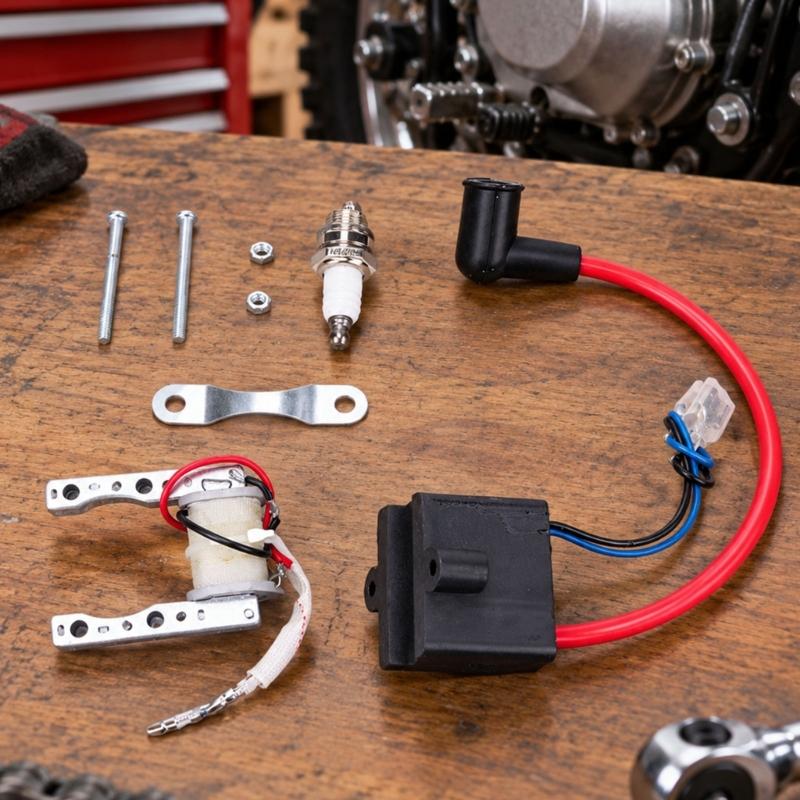 49Cc 60Cc 80Cc Motorcycle Ignition Coil Assembly with Wire Terminal Connections for Comparing the Existing Part Before Ignition Repair or Replacement