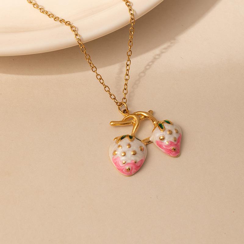 Red Double Strawberry Necklace - Light Luxury Niche Design, Versatile Clavicle Chain Jewelry