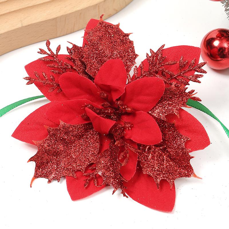 5/10Pcs Glitter Christmas Artificial Flowers Christmas Tree Hanging Pendant Ornaments for Xmas New Year Navidad Party Home Decor