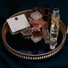 ABWR-2X Golden Iron Jewelry Storage Tray Glass Mirror Makeup Manager Desktop Cosmetic Dessert Display Tray 25Cm & 17.5Cm