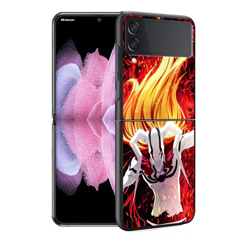 Luxury Case For Samsung Galaxy Z Flip 4 3 5G Black PC Hard Phone Cases Fashion Back Cover ZFlip Funda Kurosaki Ichigo Bleach Sac