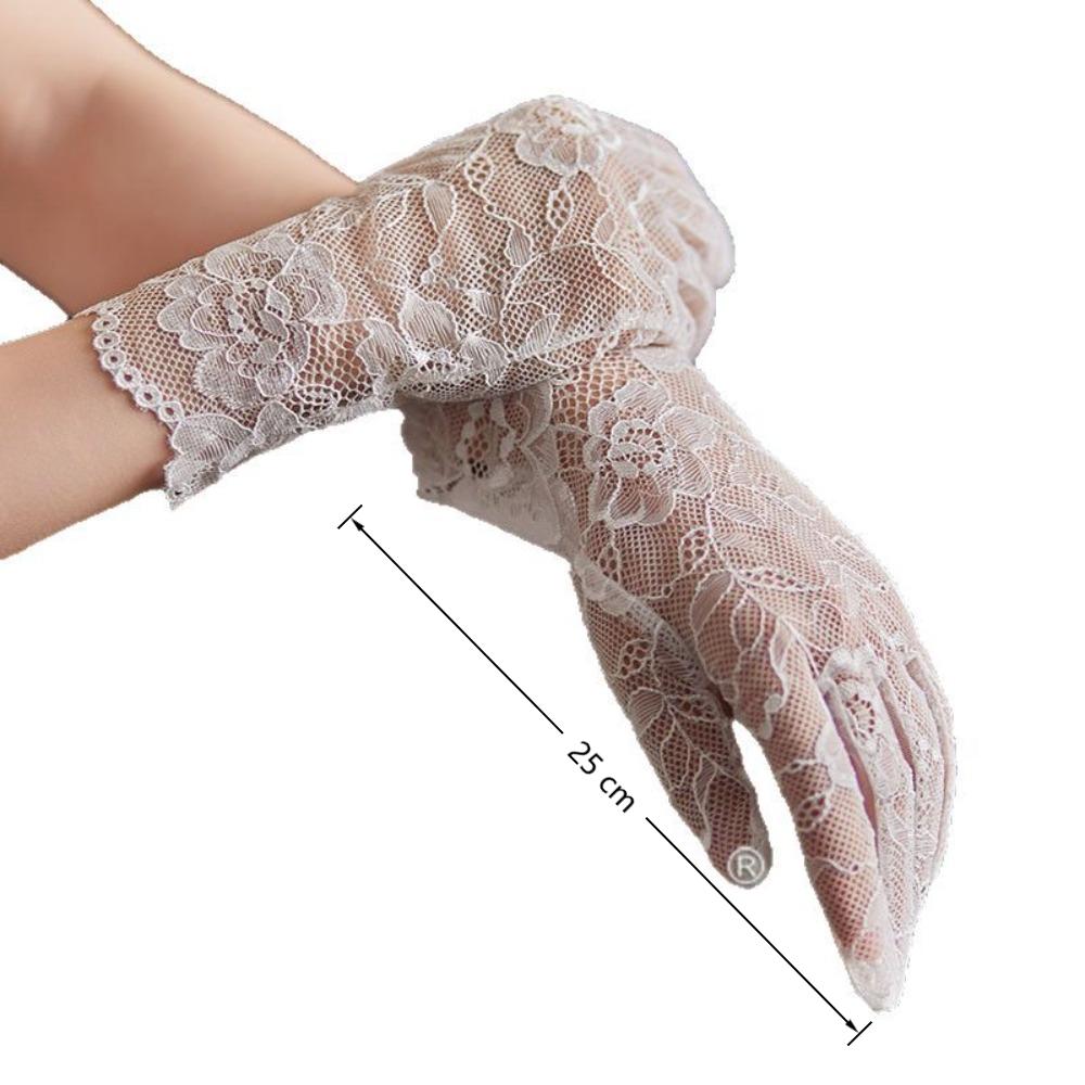 Floral Short Lace Gloves Full Finger Lace Mesh Gloves Sexy Wedding Gloves  Women