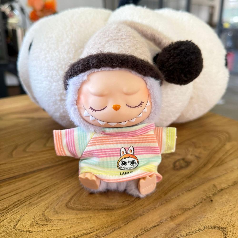 T-shirt and Hat Sitting Labubu Time Cloth 17cm Plush Dolls Clothes  Cotton Doll Accessories
