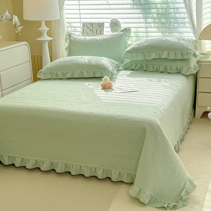 Solid color padded bed cover single piece four-season universal tatami bed sheet three-piece set padded cotton seam non-slip thickened kang cover