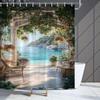 1pc Shower Curtain - Mediterranean Seaside View with a Serene Ocean, Lush Greenery, and Cozy Patio Furniture, Perfect