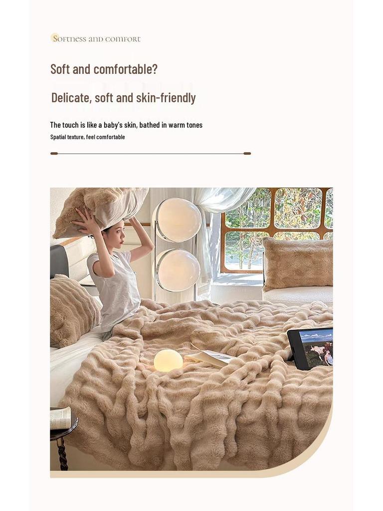 Tuscany Dual-Sided Ultra-Thick Rabbit Fur Blanket: Autumn/Winter Velvet Nap Quilt